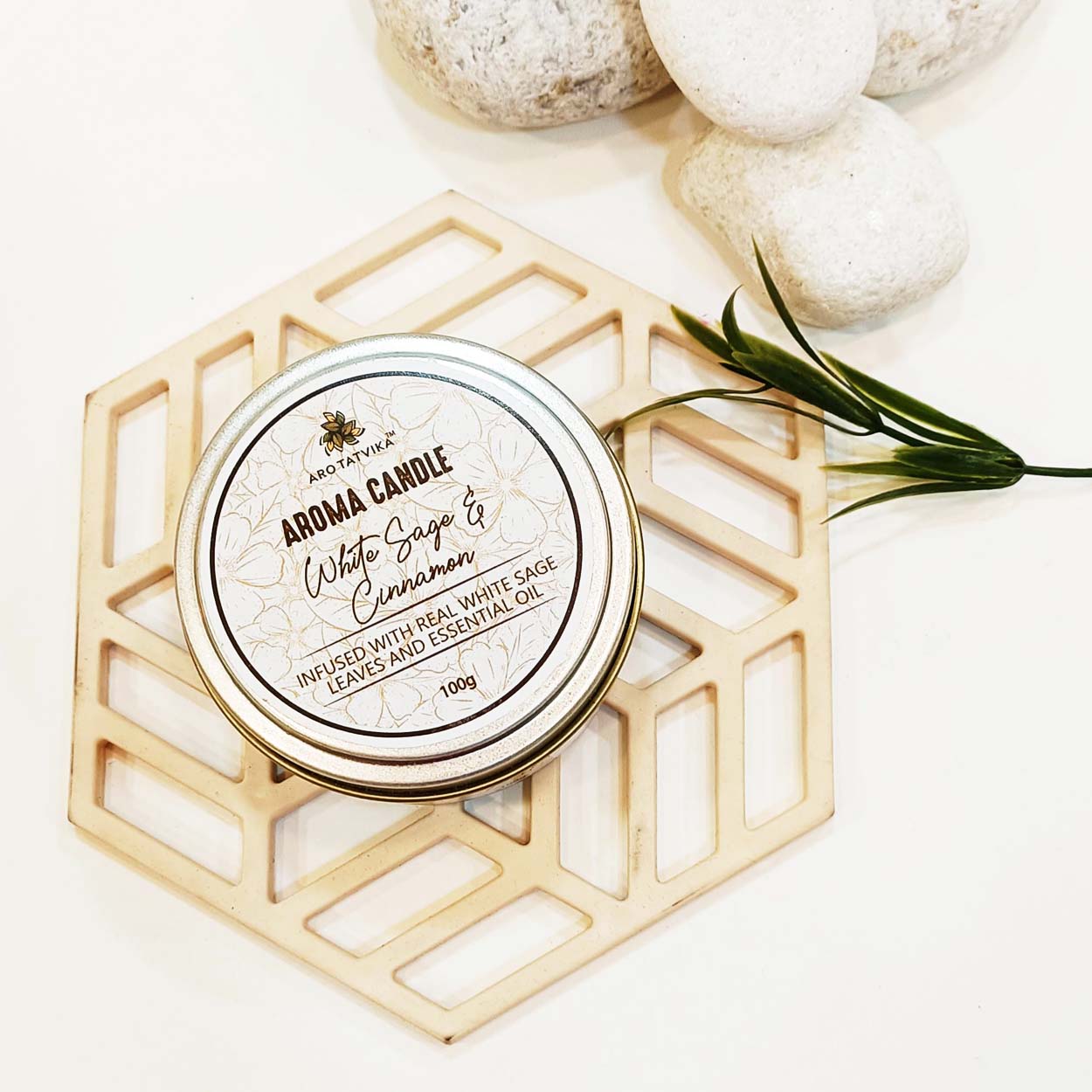 WHITE SAGE AND CINNAMON AROMA/SCENTED CANDLE (100g)