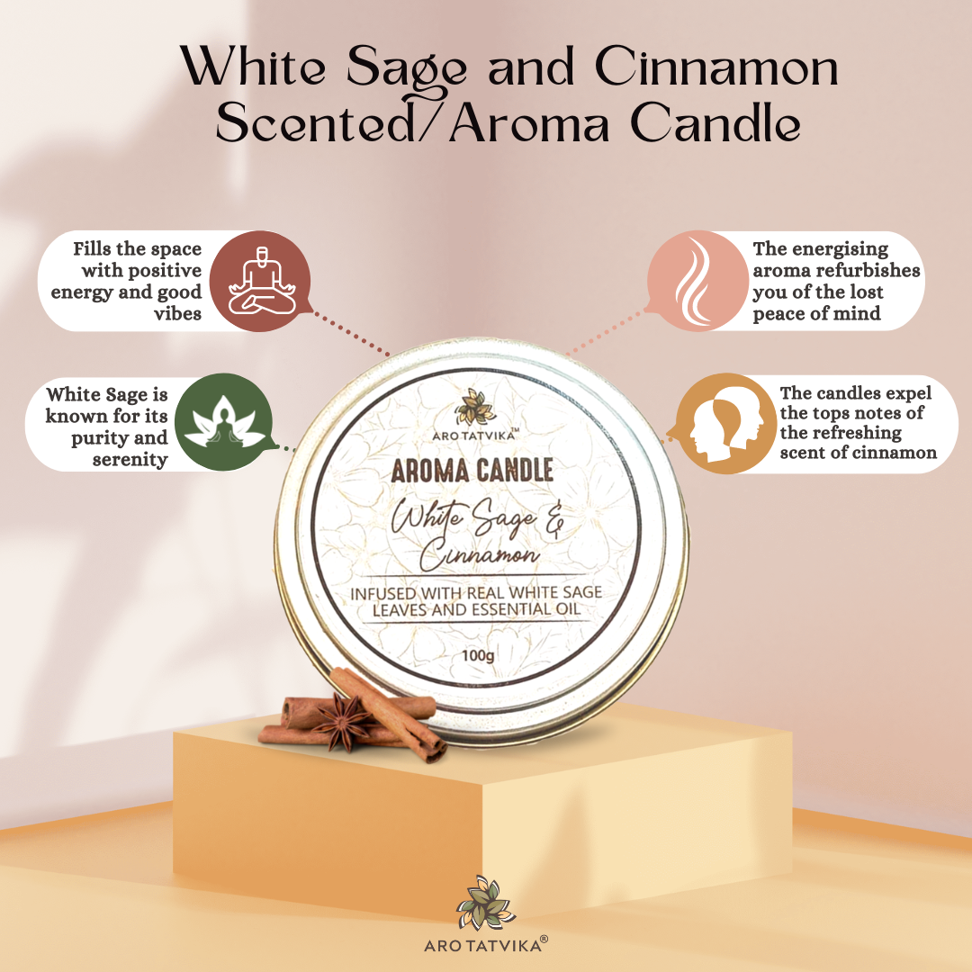 WHITE SAGE AND CINNAMON AROMA/SCENTED CANDLE (100g)