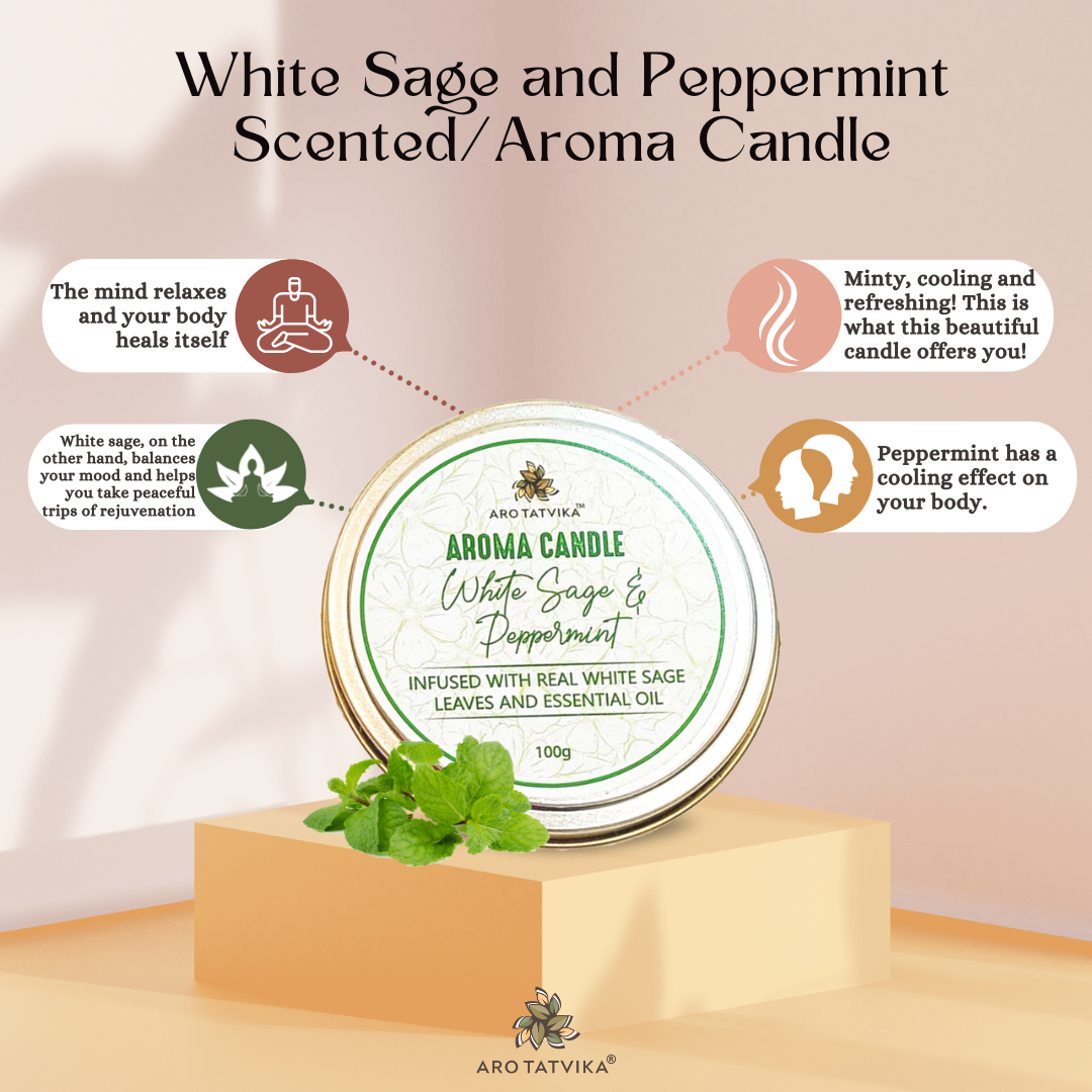 WHITE SAGE AND PEPPERMINT AROMA CANDLE (100g)