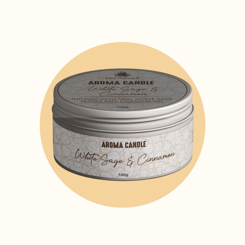 WHITE SAGE AND CINNAMON AROMA/SCENTED CANDLE (100g)