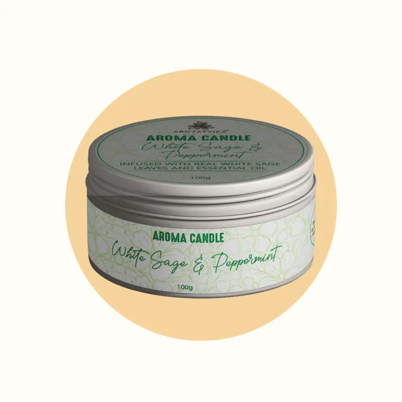 WHITE SAGE AND PEPPERMINT AROMA CANDLE (100g) Arotatvika