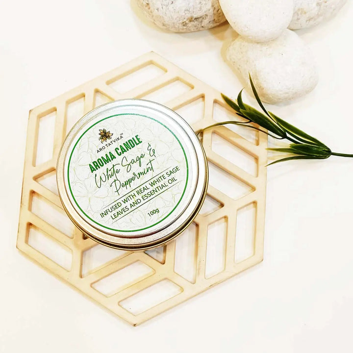 WHITE SAGE AND PEPPERMINT AROMA CANDLE (100g) Arotatvika