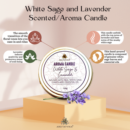 WHITE SAGE AND LAVENDER AROMA/SCENTED CANDLE (100g)